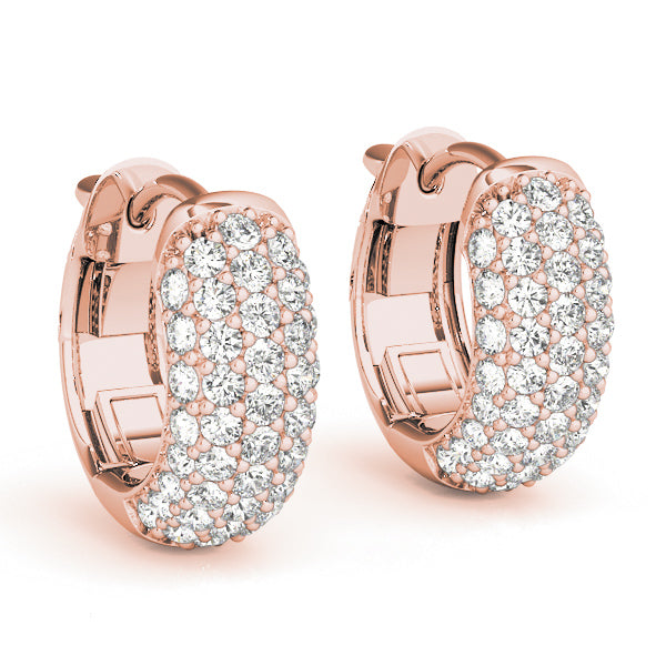 Elegant rose gold hoop earrings with a textured surface encrusted with sparkling diamonds, set against a plain white background.