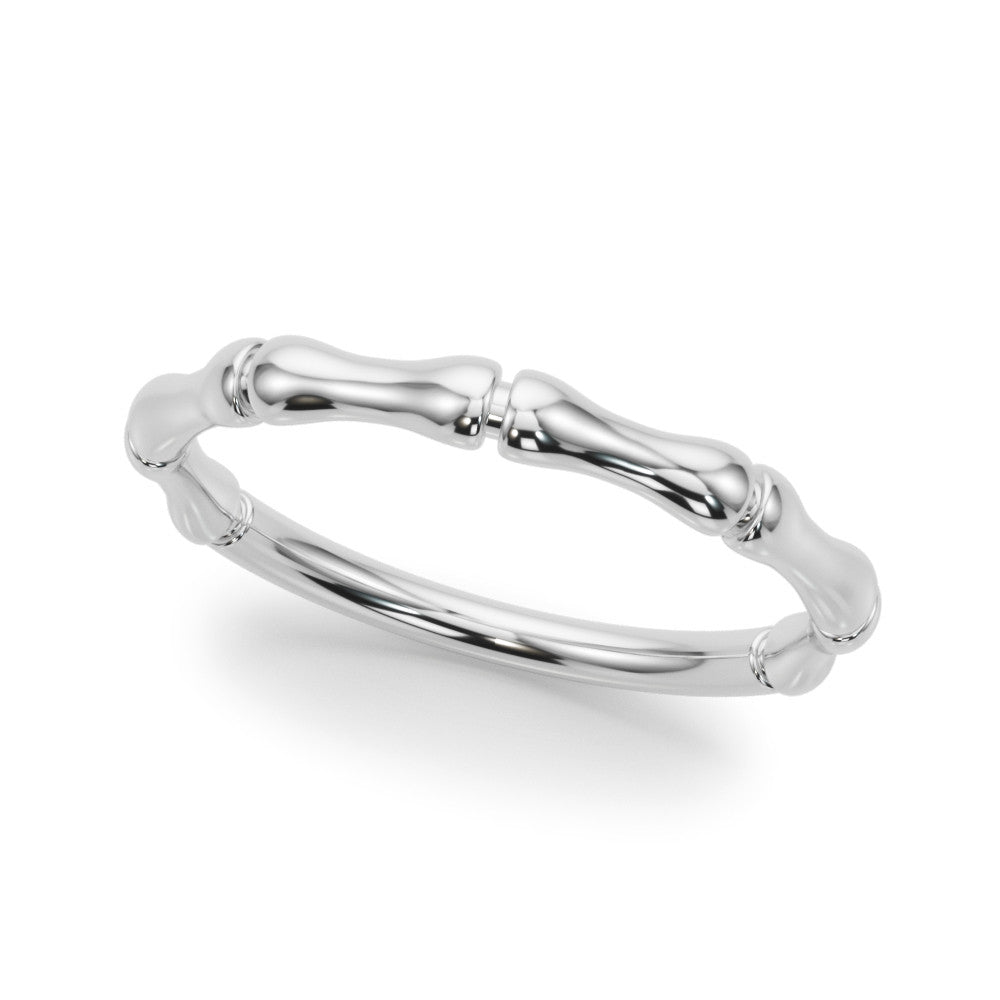Elegant white gold ring with a bamboo design, featuring a smooth, polished surface. The ring is displayed against a plain white background.