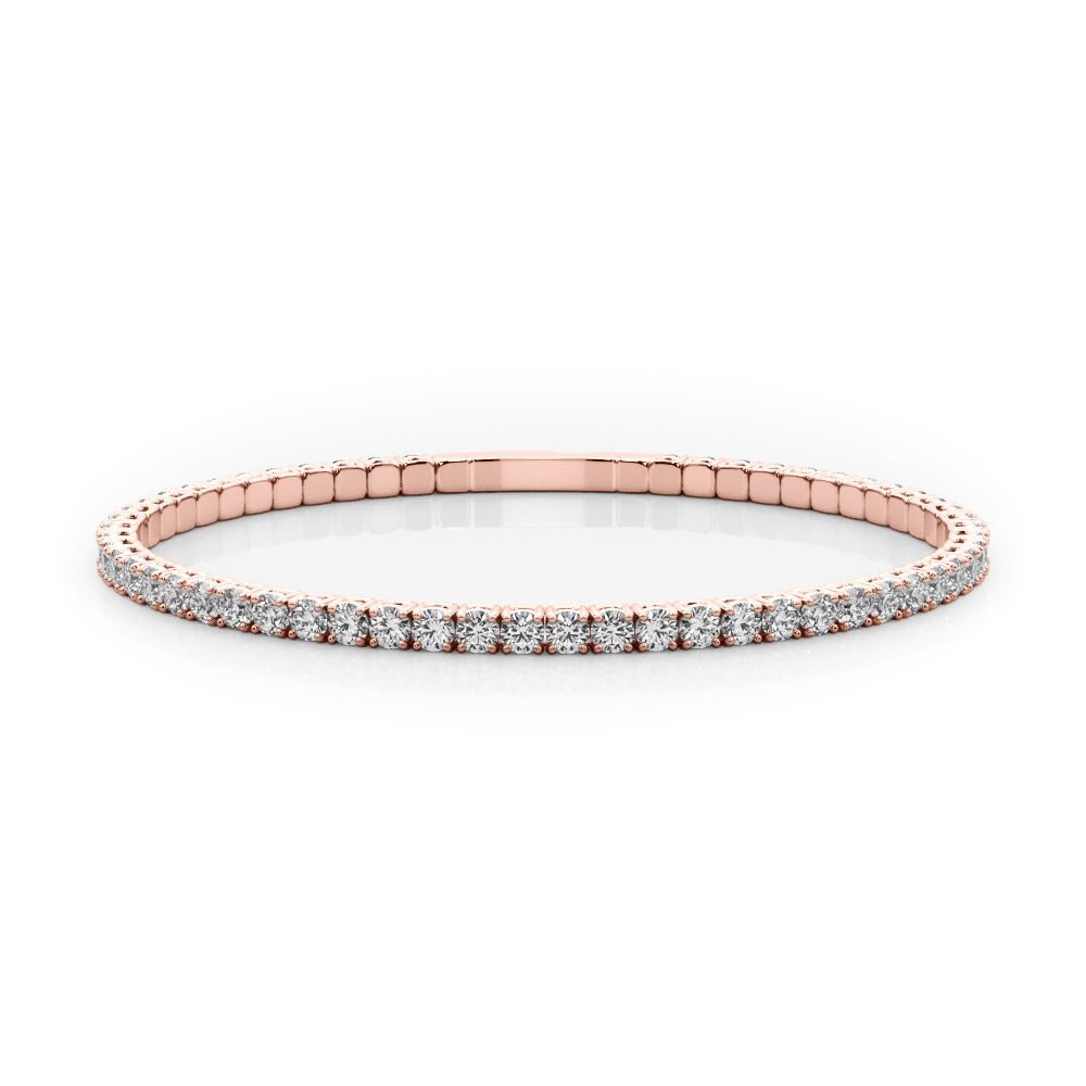 Elegant rose gold bracelet row of sparkling lab diamonds, displayed on a white background. The bracelet is slightly open, showcasing its intricate design.