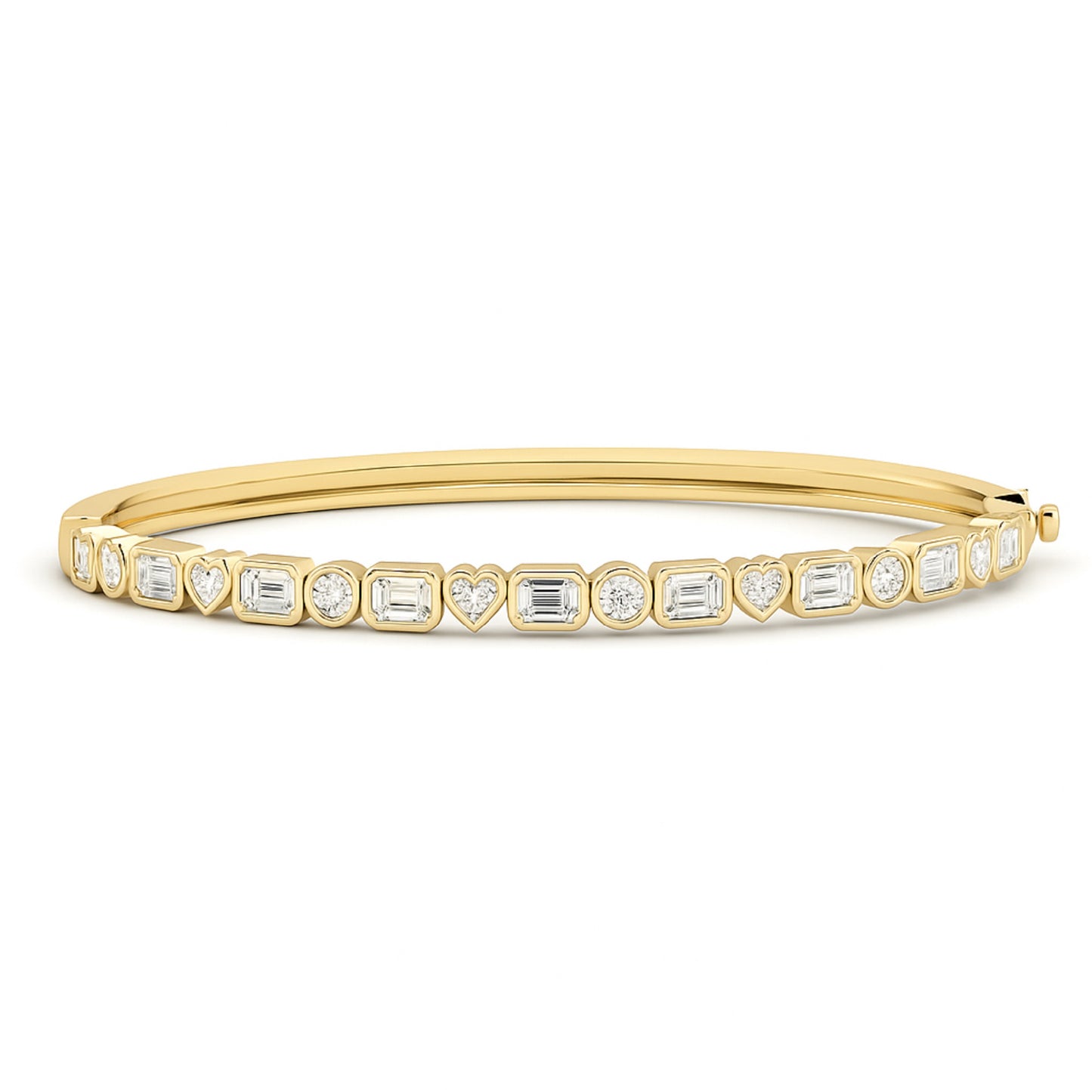 Multi Shape Bezel Lab Diamond Bracelet (Heart, Round, Emerald)