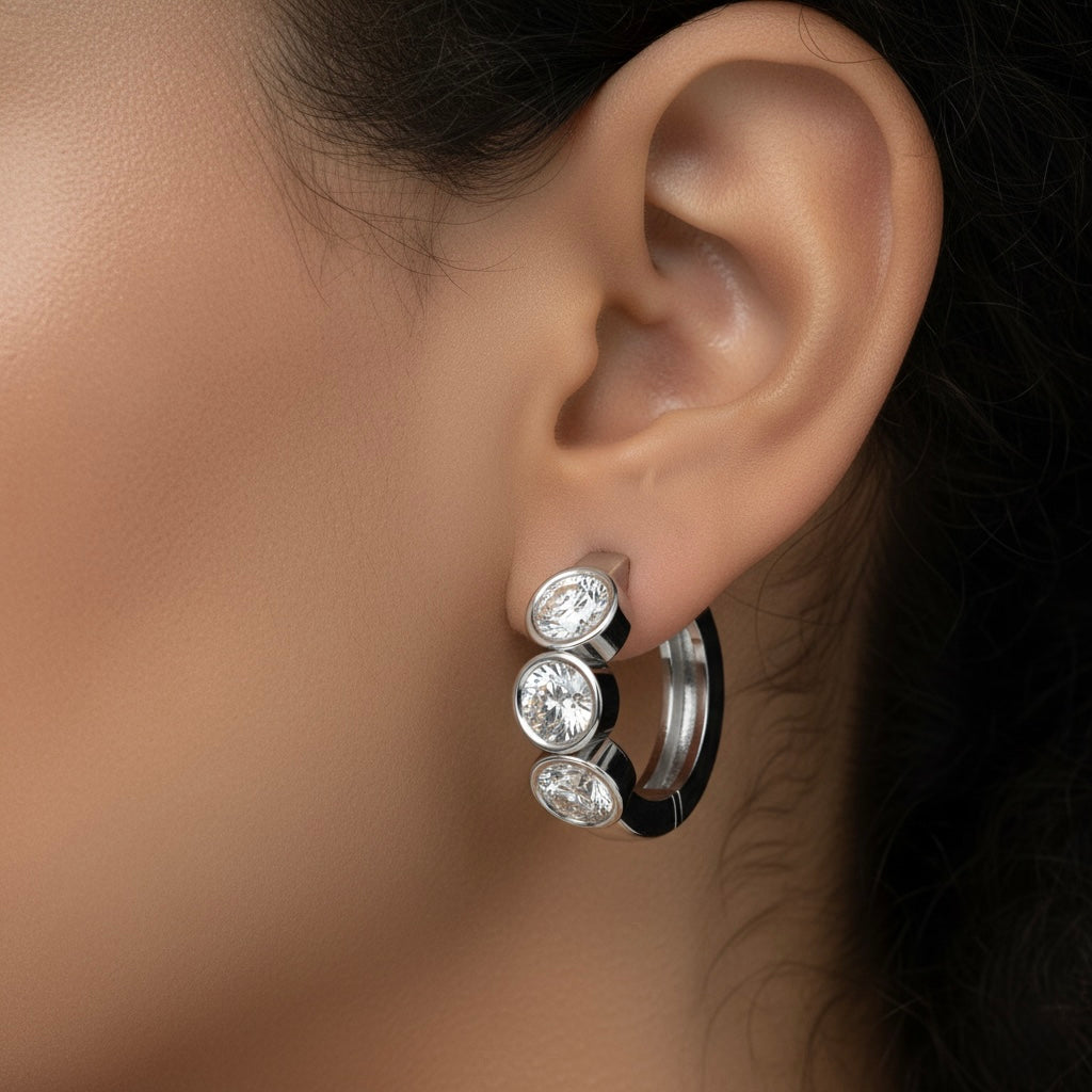 Bezel Round Lab Diamond Hoop Earrings Carbon House