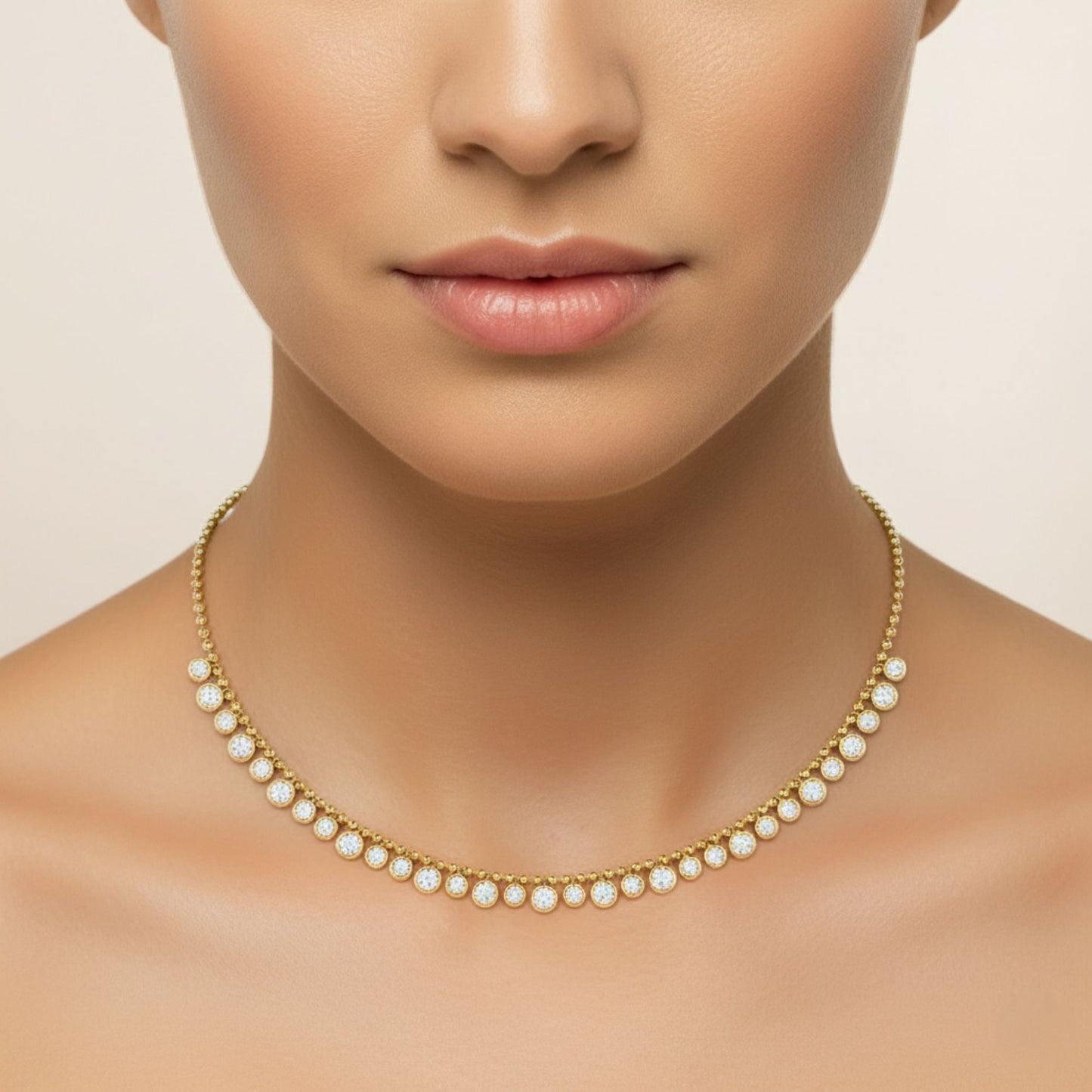 Bezel Round Dangle Lab Diamond Bead Necklace