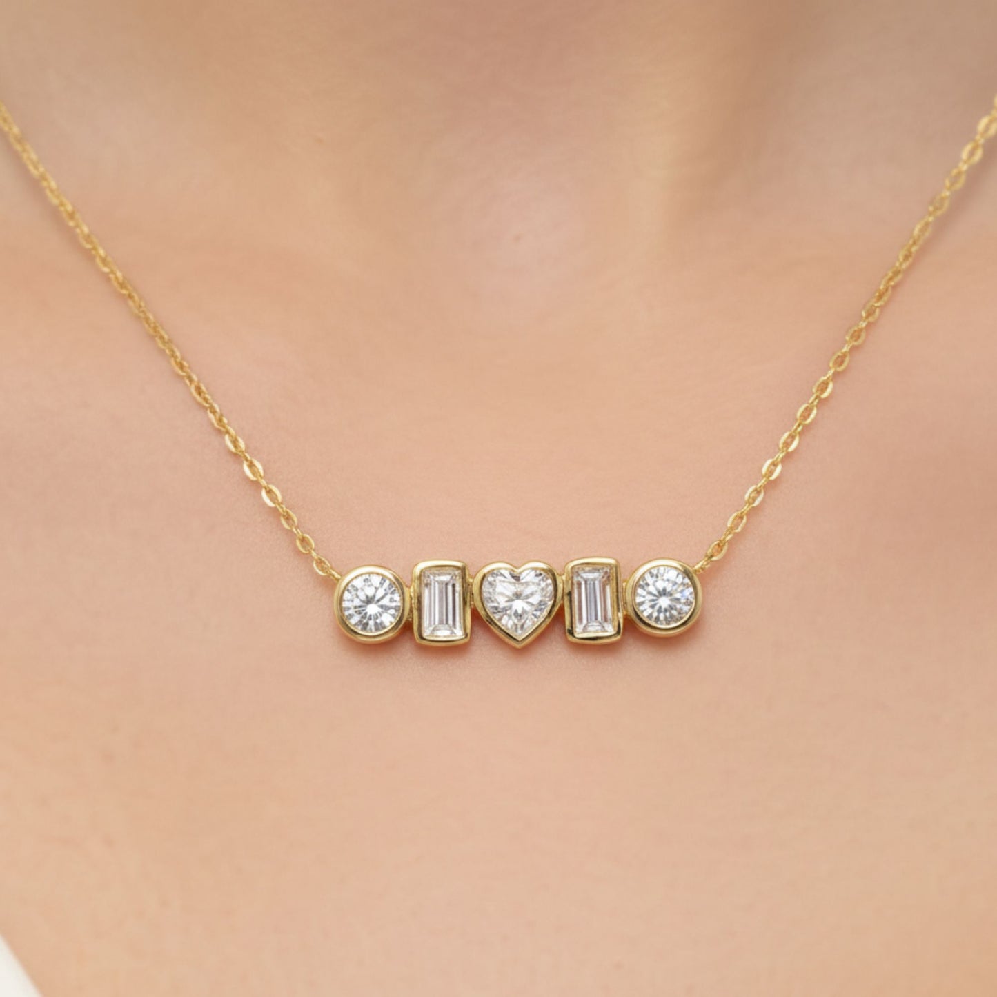Bezel Multi Shape Bar Lab Diamond Necklace