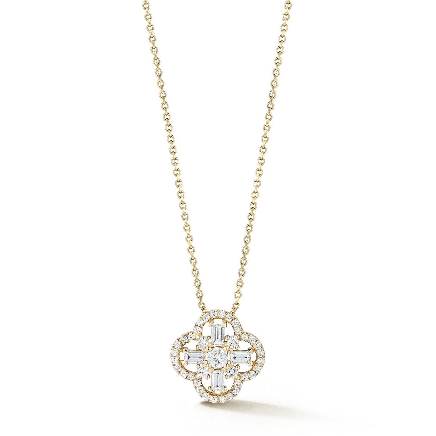 Baguette Clover Natural Diamond Necklace Carbon House