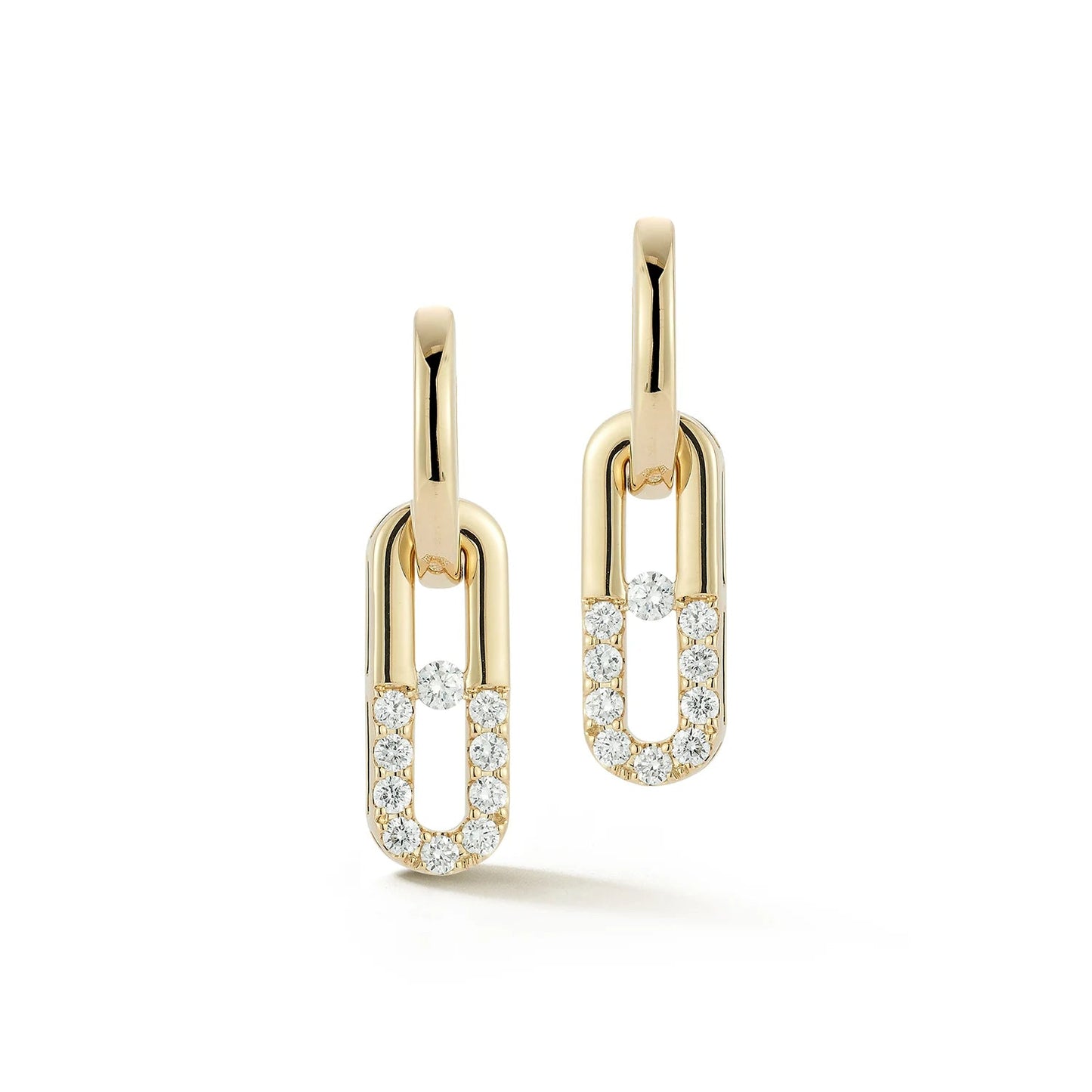 Gold Natural Diamond Pave Paperclip Dangle Earrings Carbon House