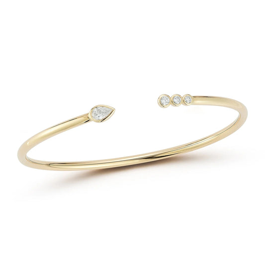 Bezel Pear & Round Natural Diamond Cuff Bracelet Carbon House