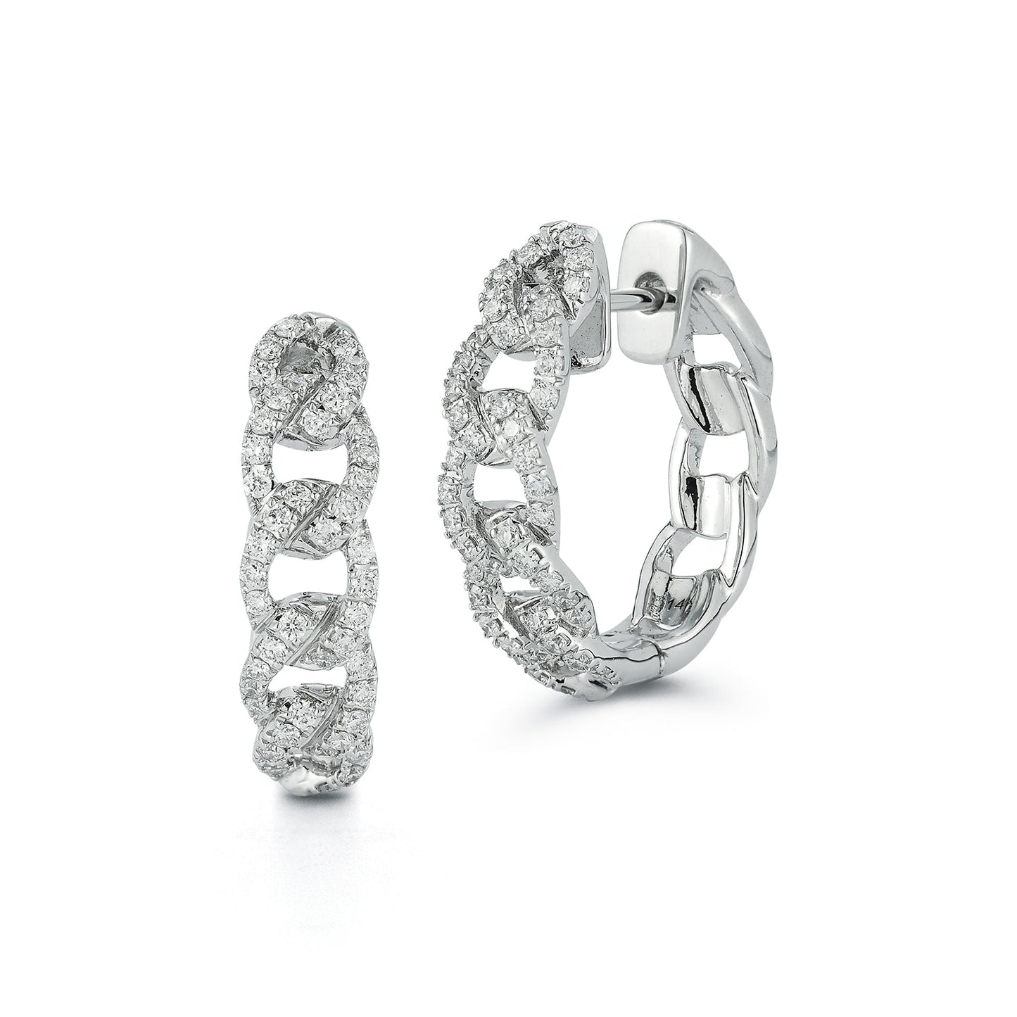 Pave Curb Link Natural Diamond Hoop Earrings Carbon House