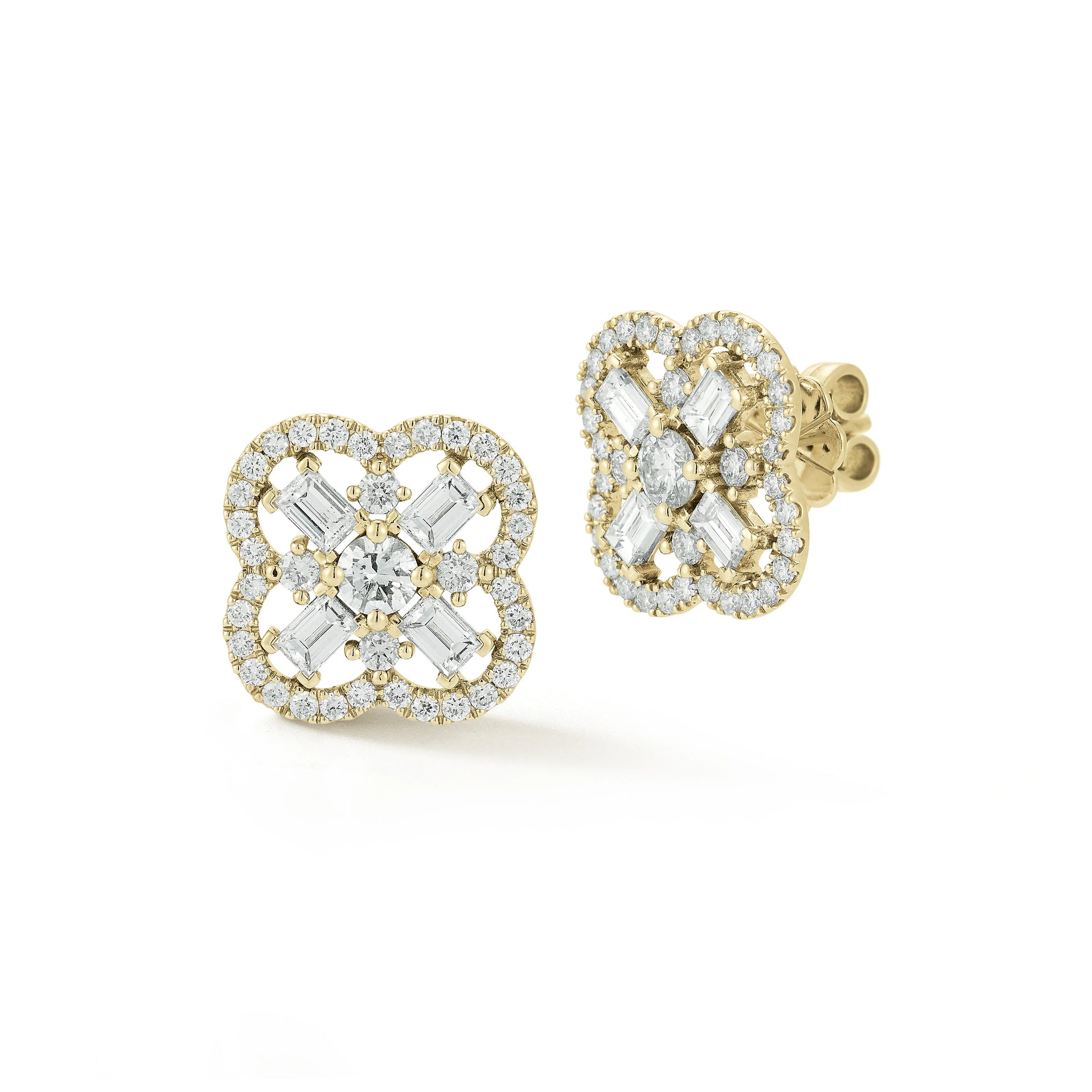 Baguette Clover Natural Diamond Earrings Carbon House