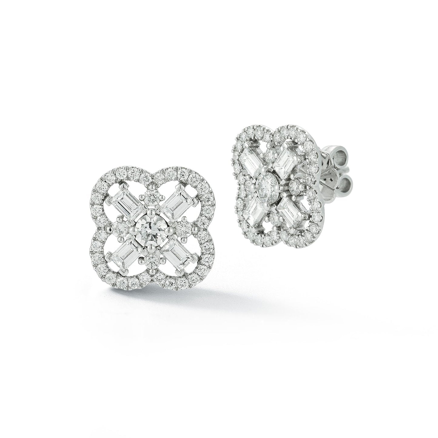 Baguette Clover Natural Diamond Earrings Carbon House