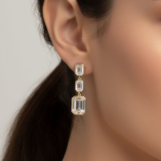 Bezel Emerald Cut Lab Diamond Drop Earrings Carbon House