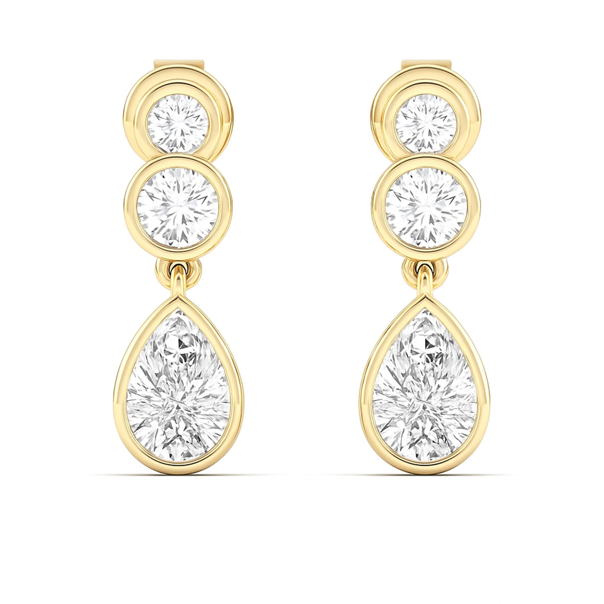 Bezel Round & Pear Drop Lab Diamond Earrings Carbon House