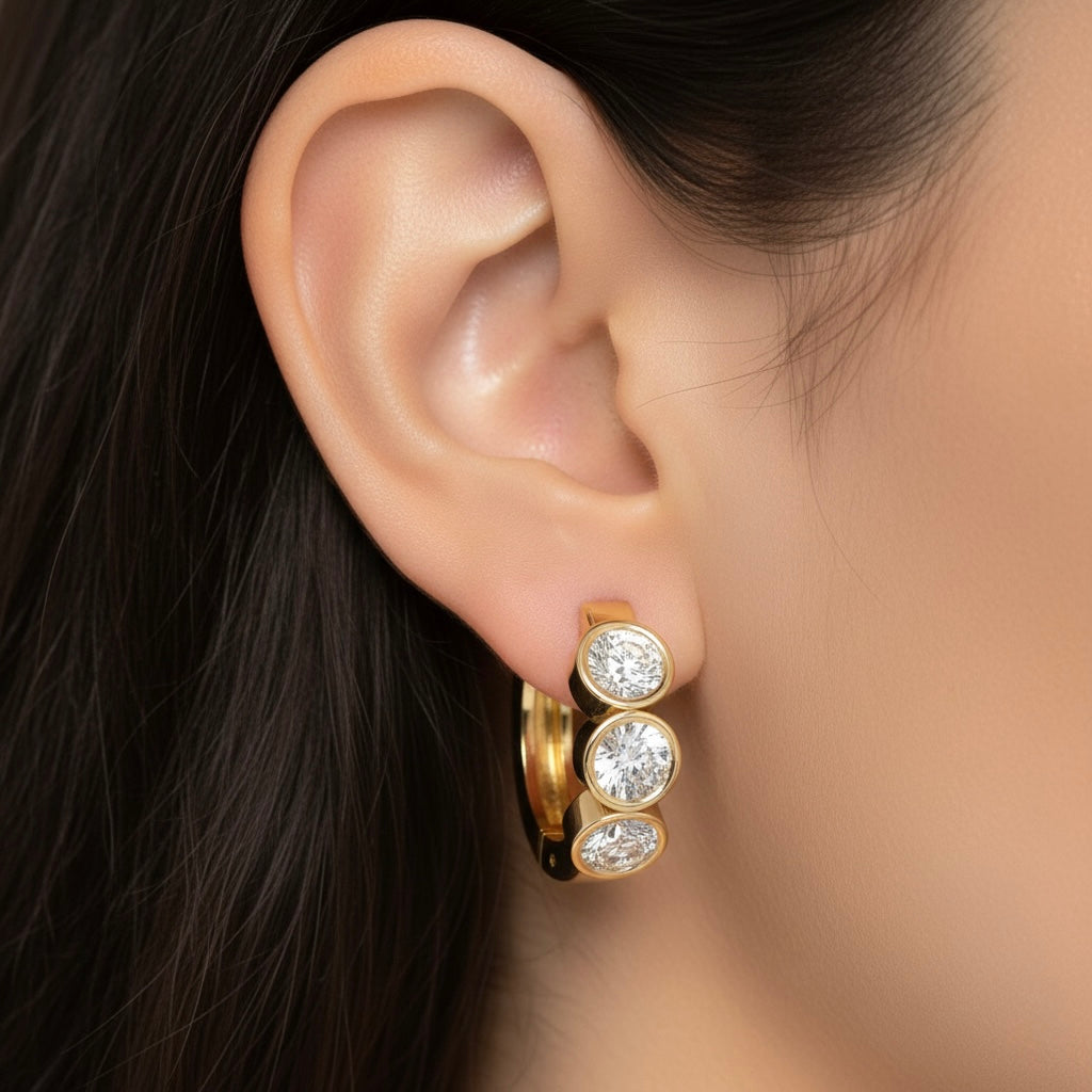 Bezel Round Lab Diamond Hoop Earrings Carbon House