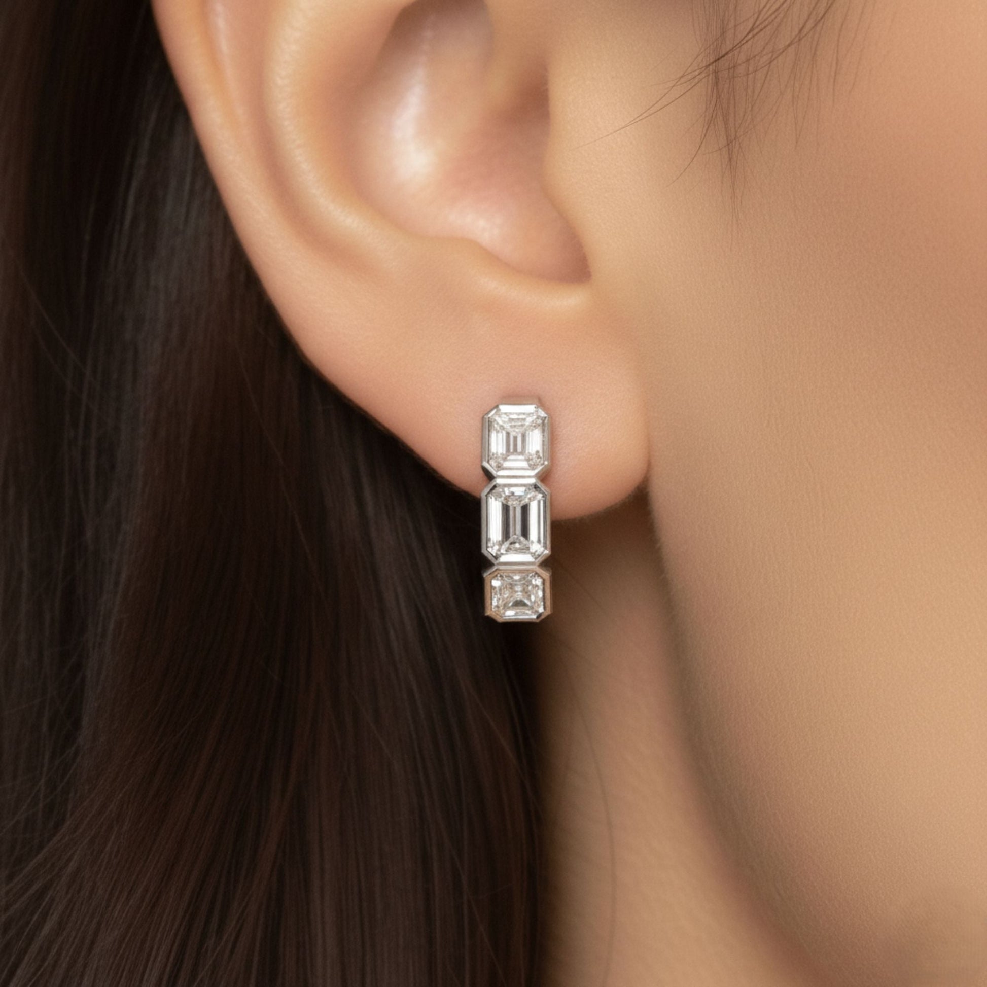 Bezel Emerald Lab Diamond Hoop Earrings Carbon House