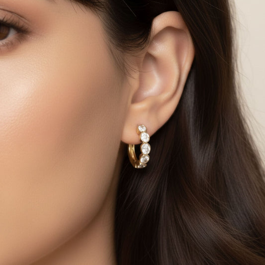 Bezel Oval Lab Diamond Hoop Earrings Carbon House