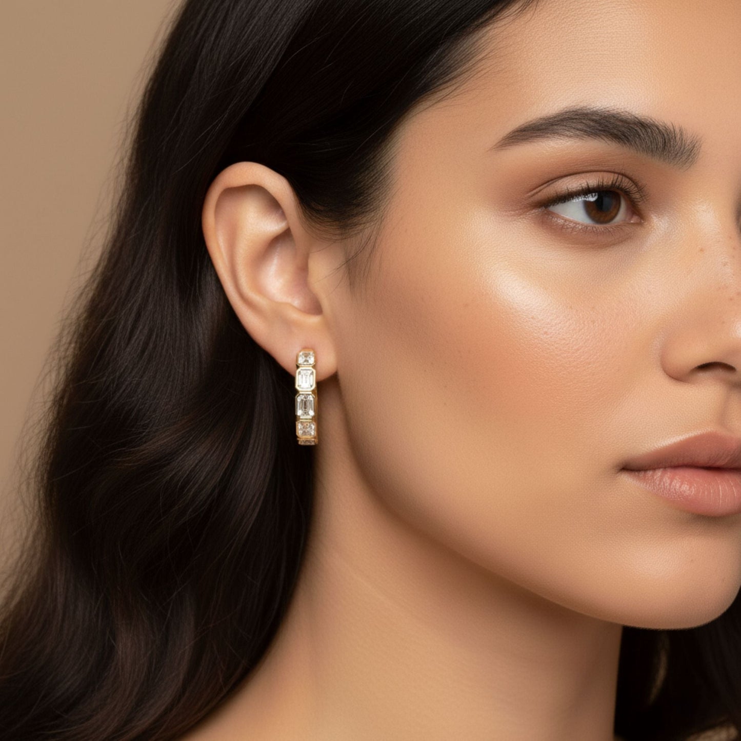 Bezel Emerald Lab Diamond Hoop Earrings Carbon House