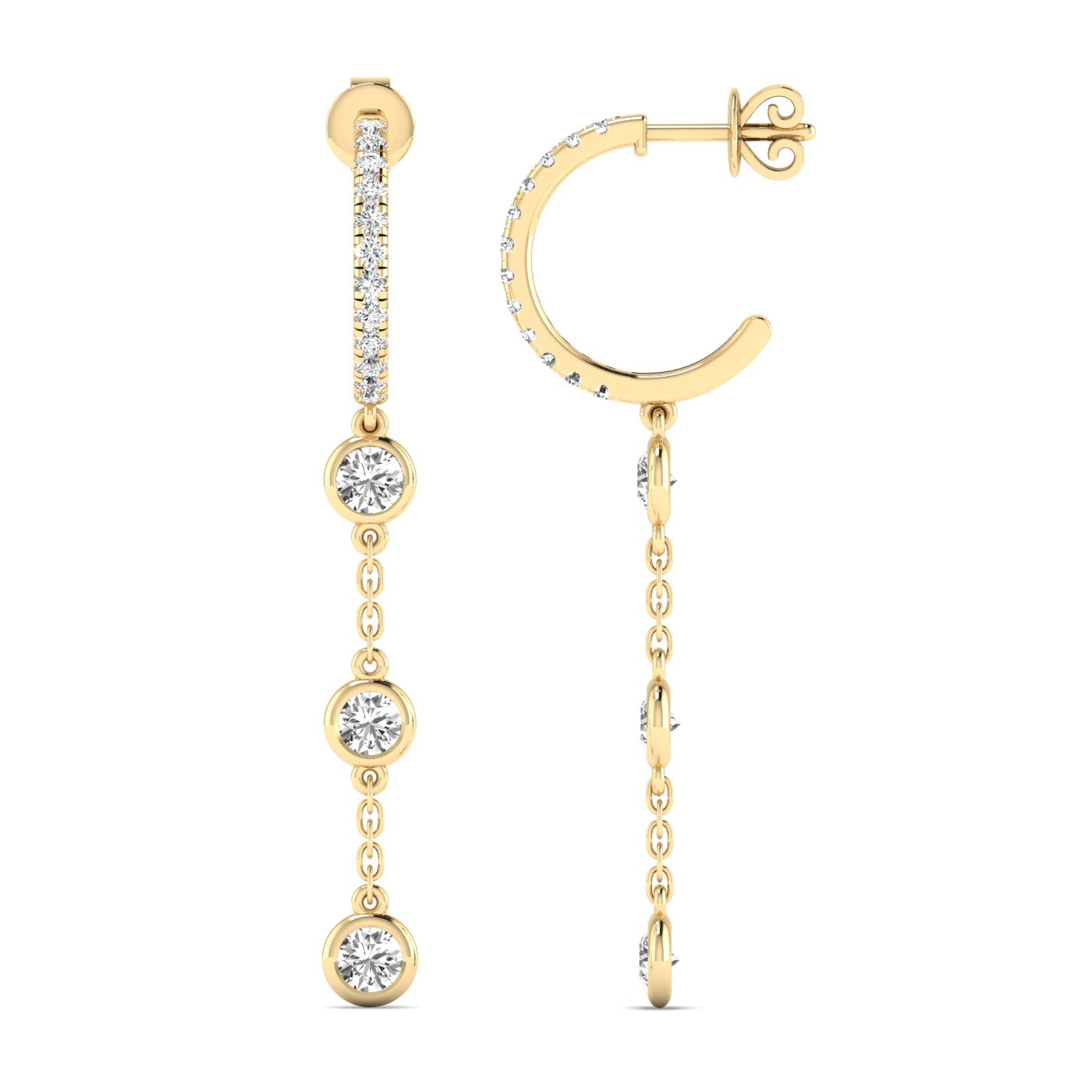 Pave Hoop & Bezel Drop Lab Diamond Earrings Carbon House