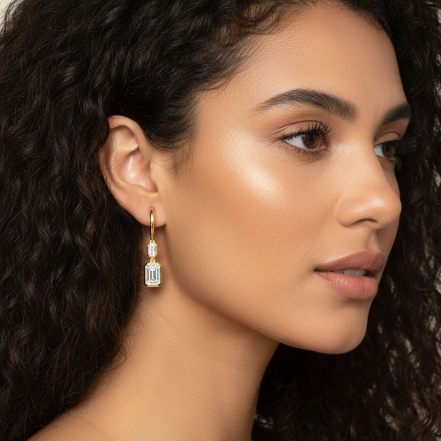 Bezel Emerald Lab Diamond Drop Earrings Carbon House