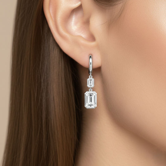 Bezel Emerald Lab Diamond Drop Earrings Carbon House