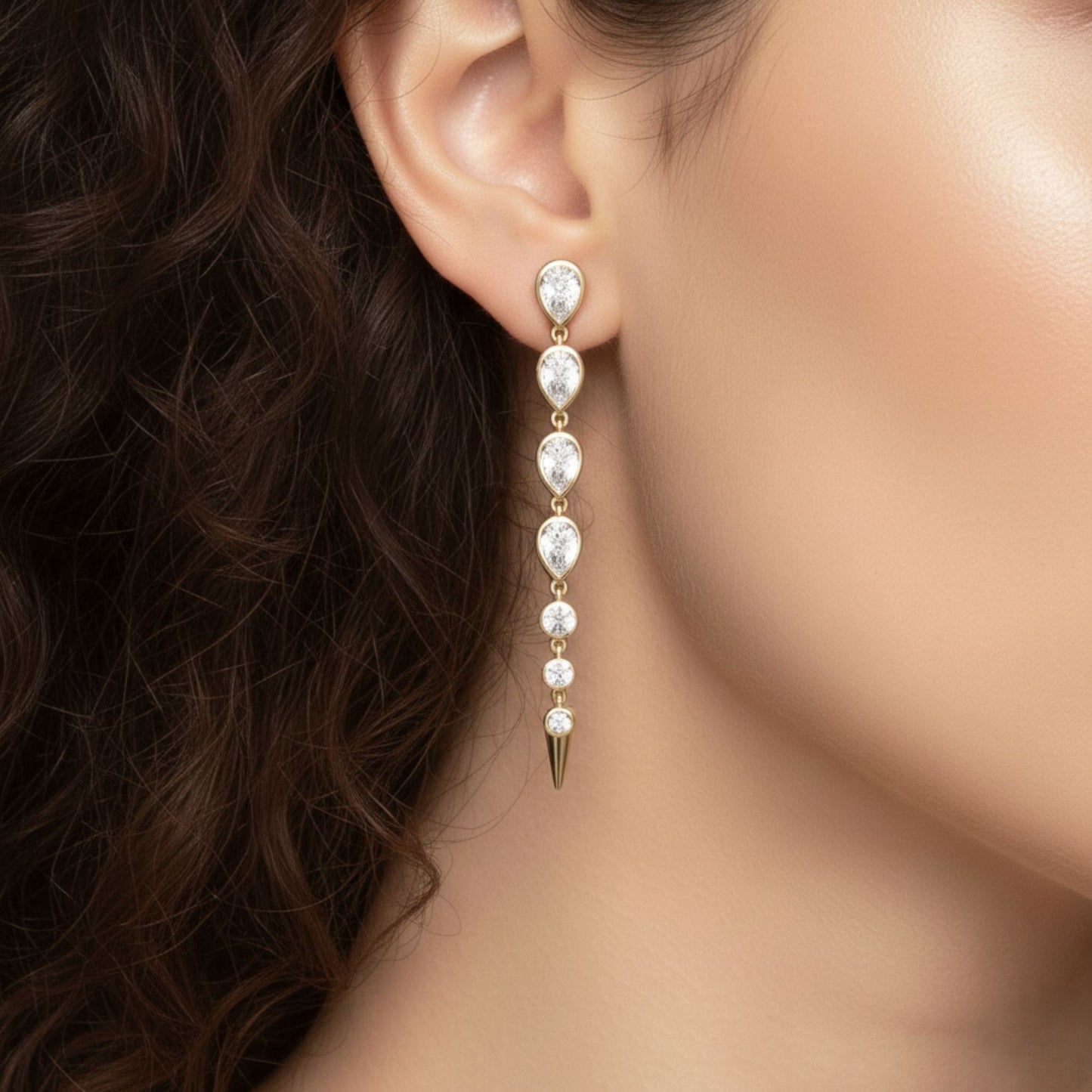 Bezel Pear & Round Lab Diamond Line Earrings Carbon House