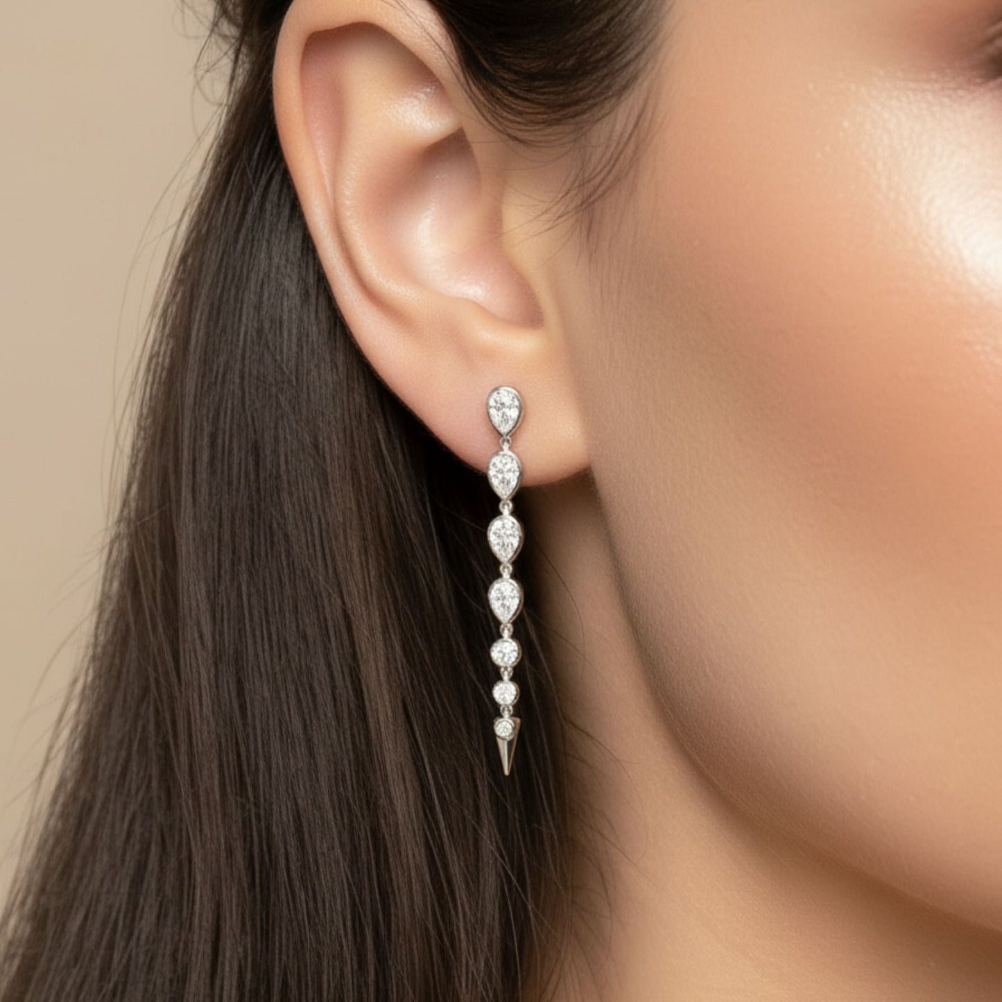 Bezel Pear & Round Lab Diamond Line Earrings Carbon House