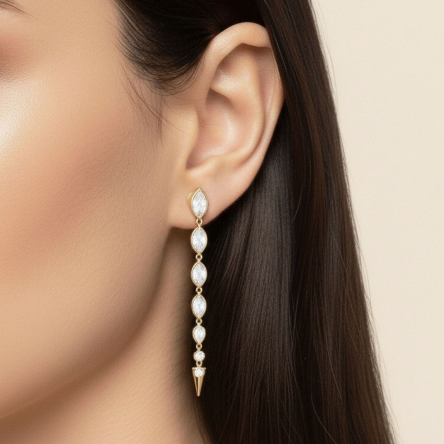 Bezel Marquise & Round Lab Diamond Line Earrings Carbon House