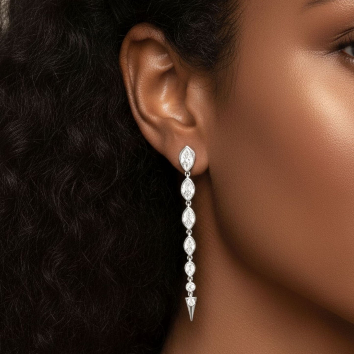 Bezel Marquise & Round Lab Diamond Line Earrings Carbon House