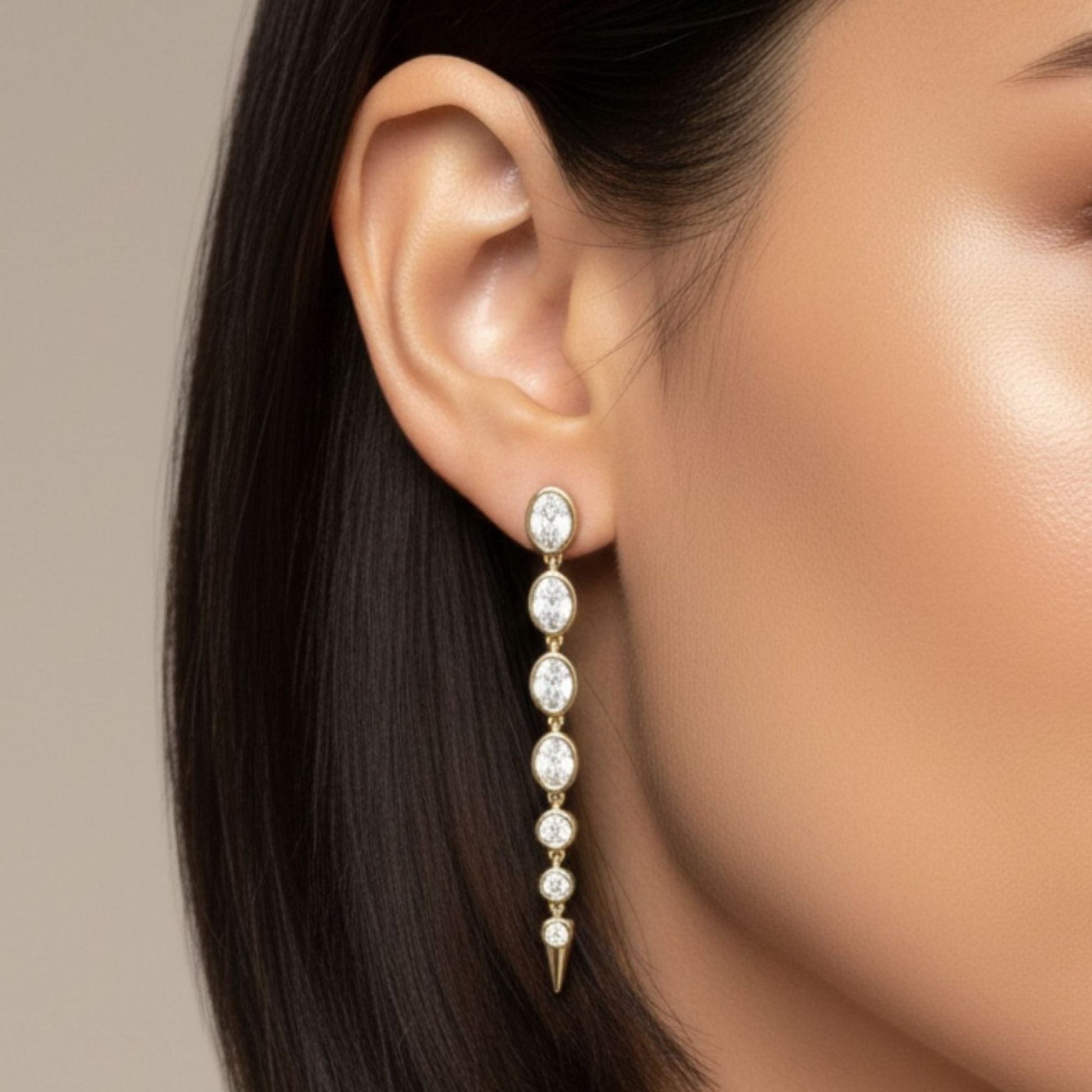 Bezel Oval & Round Lab Diamond Line Earrings Carbon House