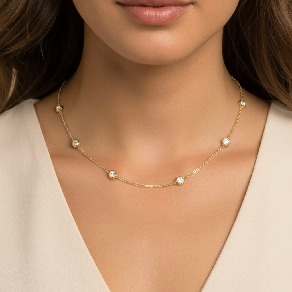 Bezel Round Lab Diamond Necklace Carbon House