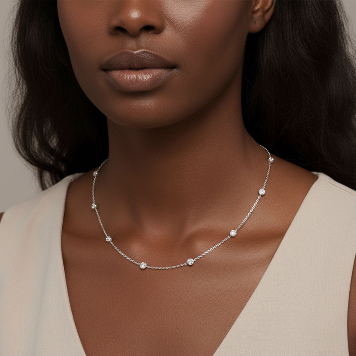 Bezel Round Lab Diamond Necklace Carbon House