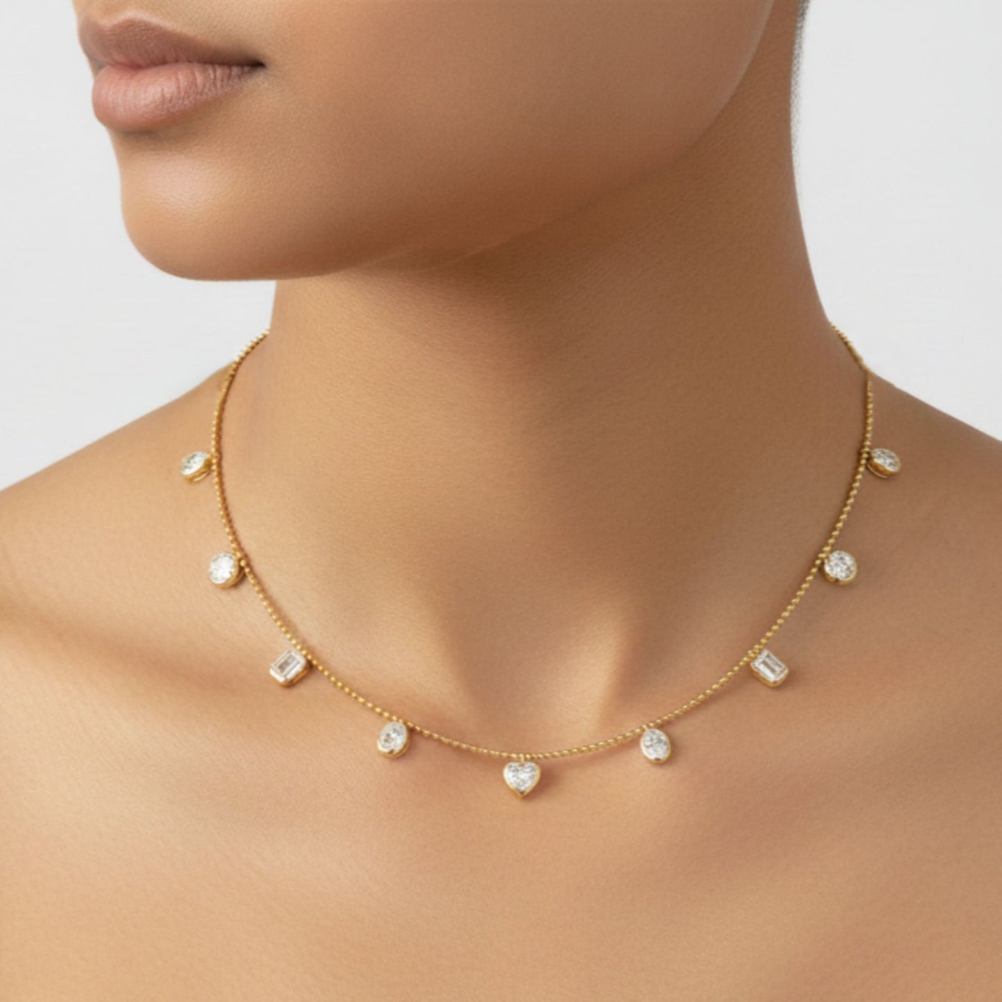 Bezel Multi Shape Dangle Lab Diamond Necklace