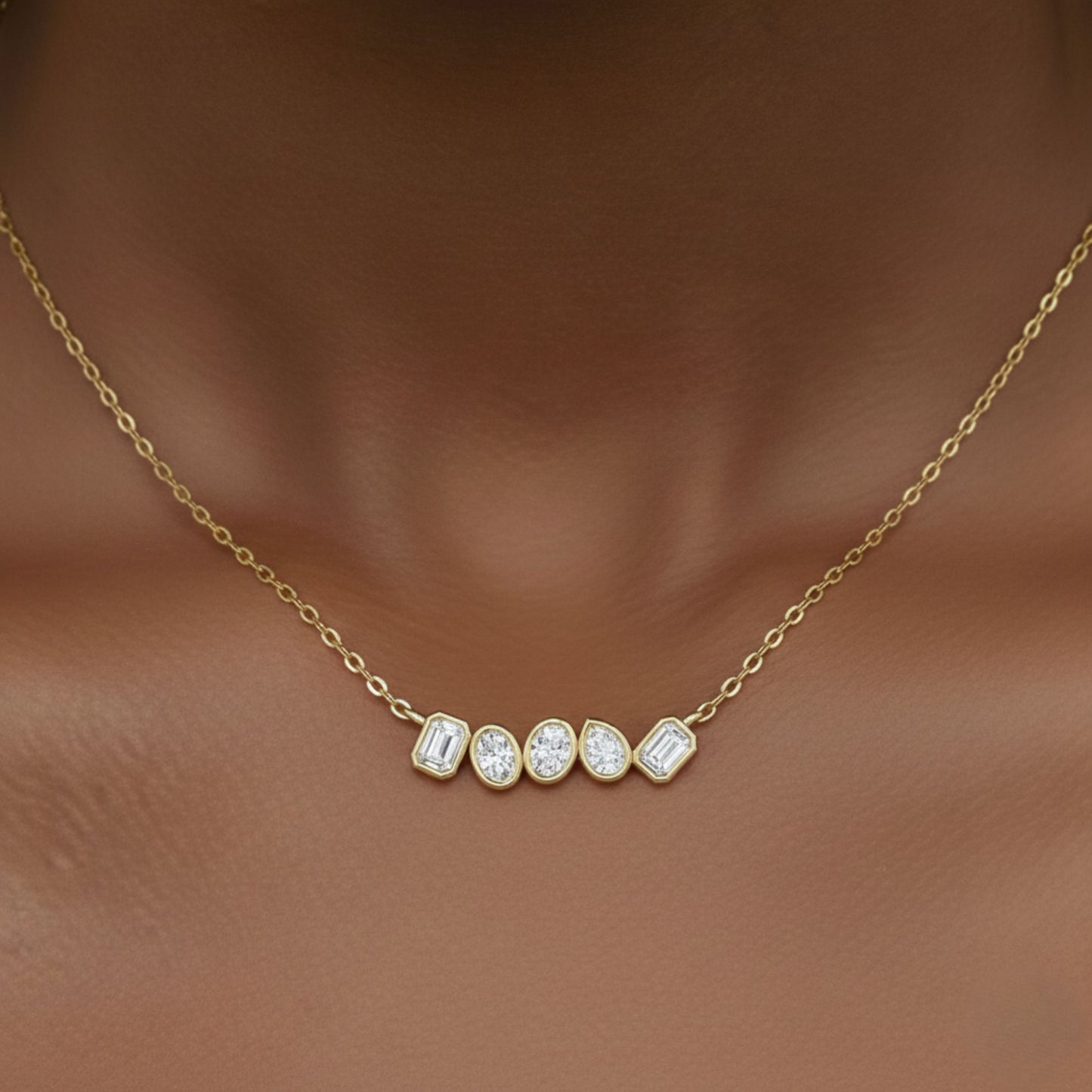 Bezel Multi Shape Bar Lab Diamond Necklace