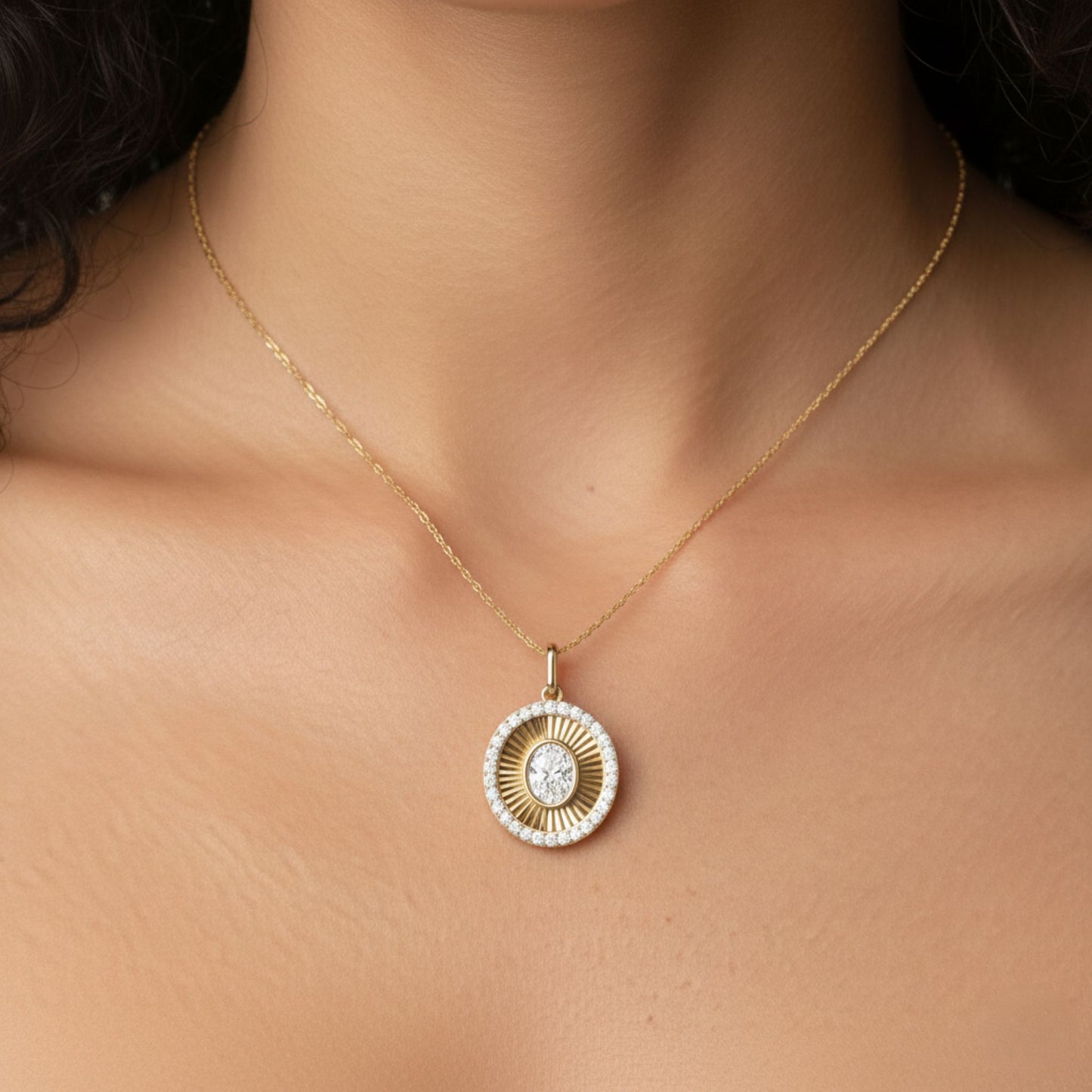 Pave Fluted Bezel Lab Diamond Necklace