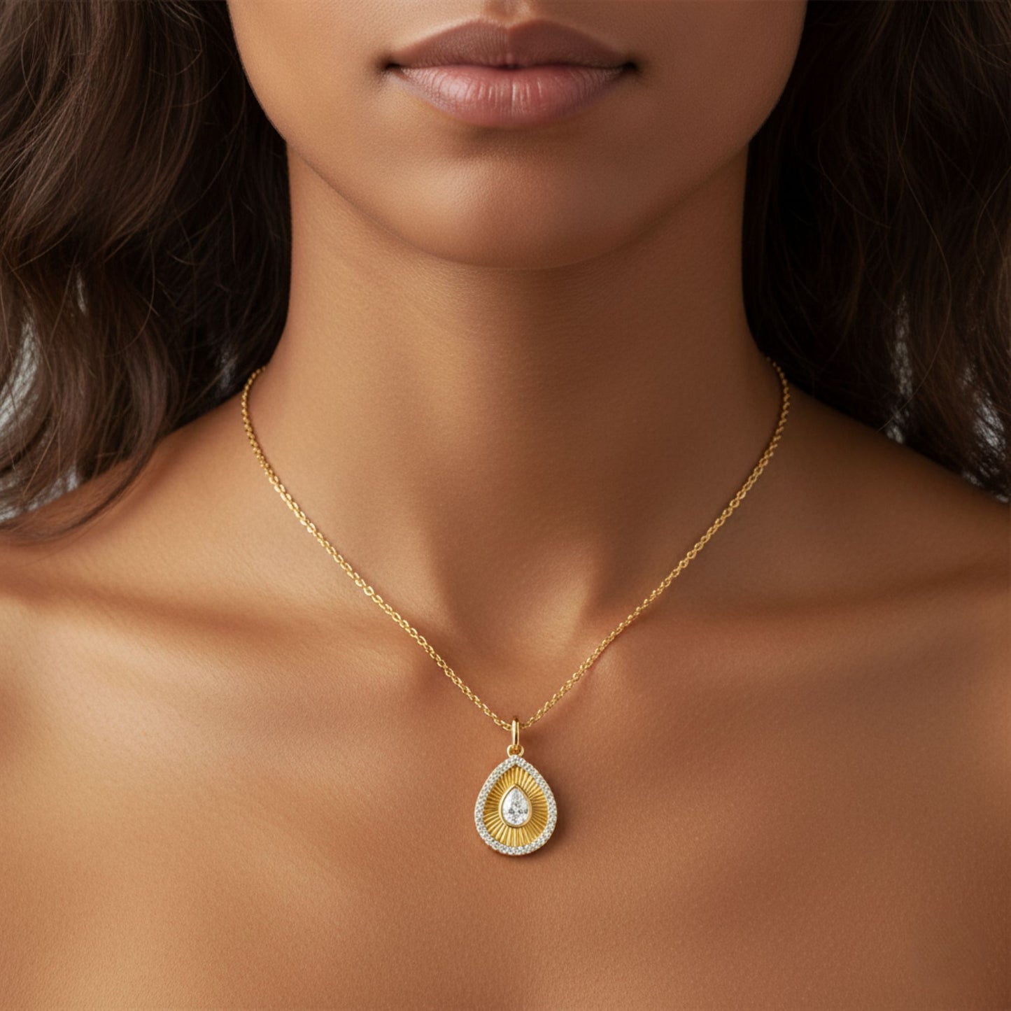 Pave Fluted Bezel Lab Diamond Necklace