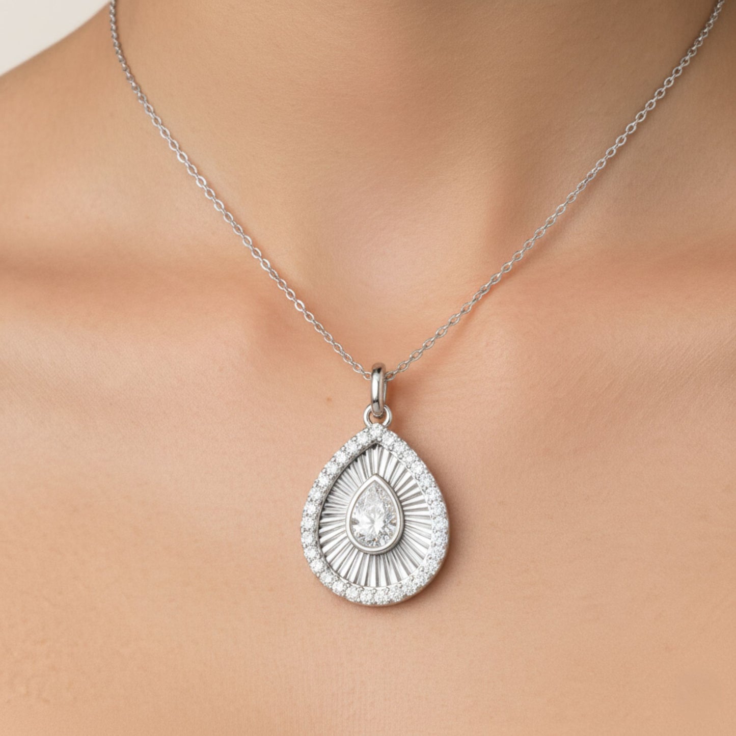 Pave Fluted Bezel Lab Diamond Necklace