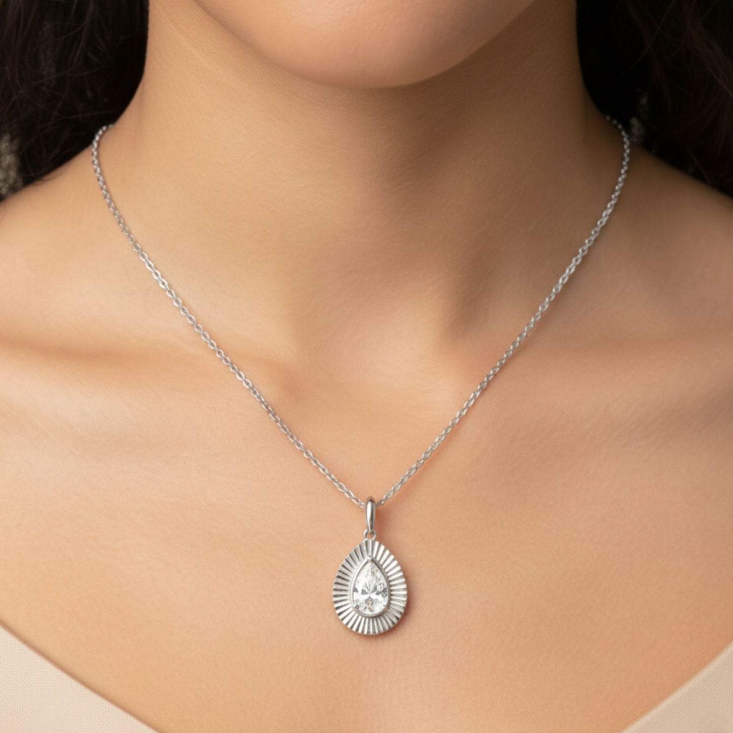 Fluted Bezel Lab Diamond Necklace