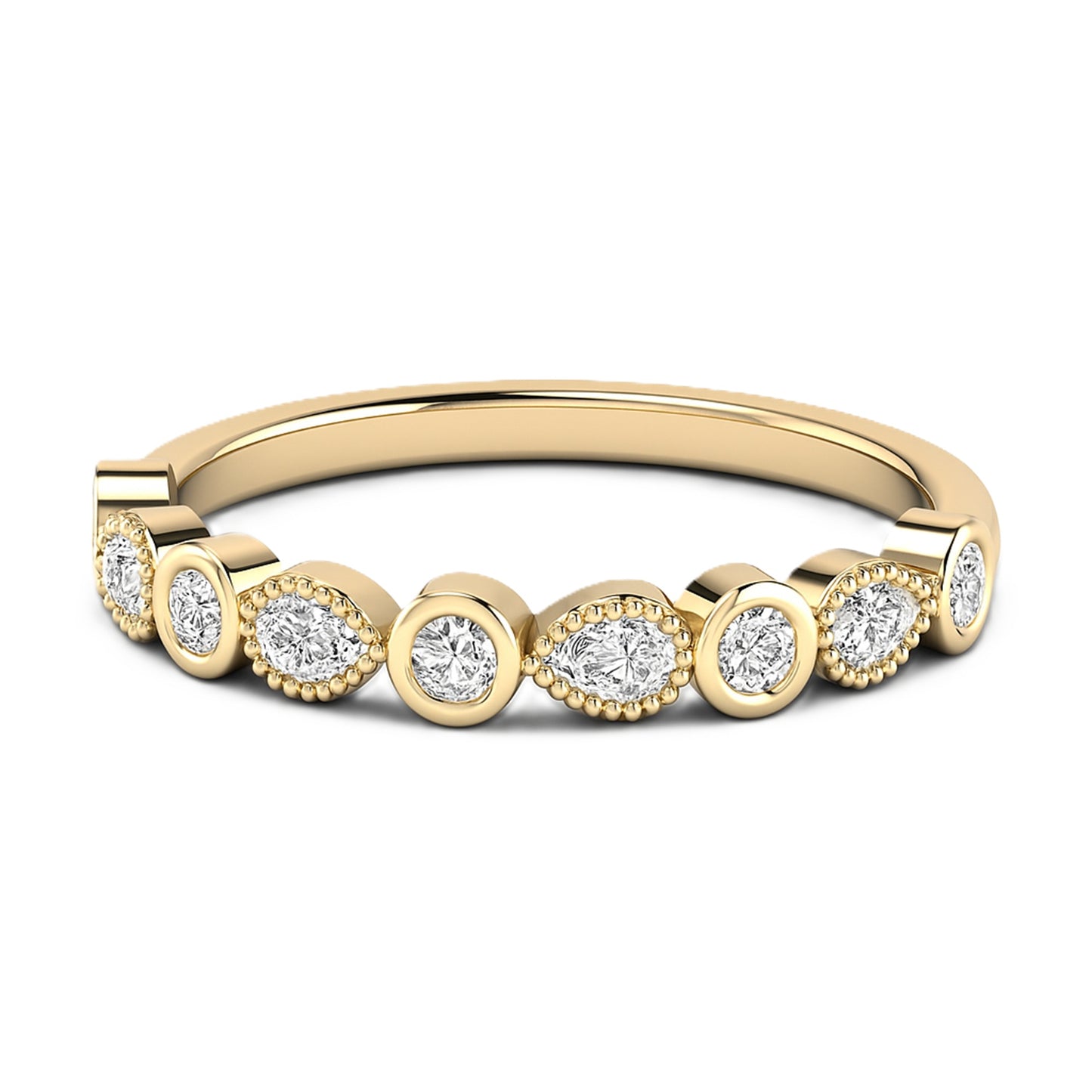 Round & Pear Beaded Bezel Lab Diamond Ring