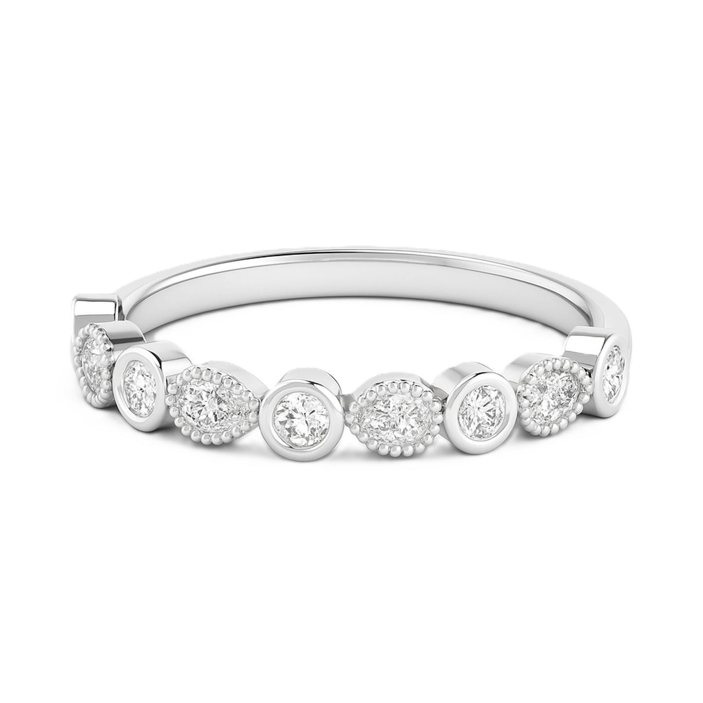 Round & Pear Beaded Bezel Lab Diamond Ring