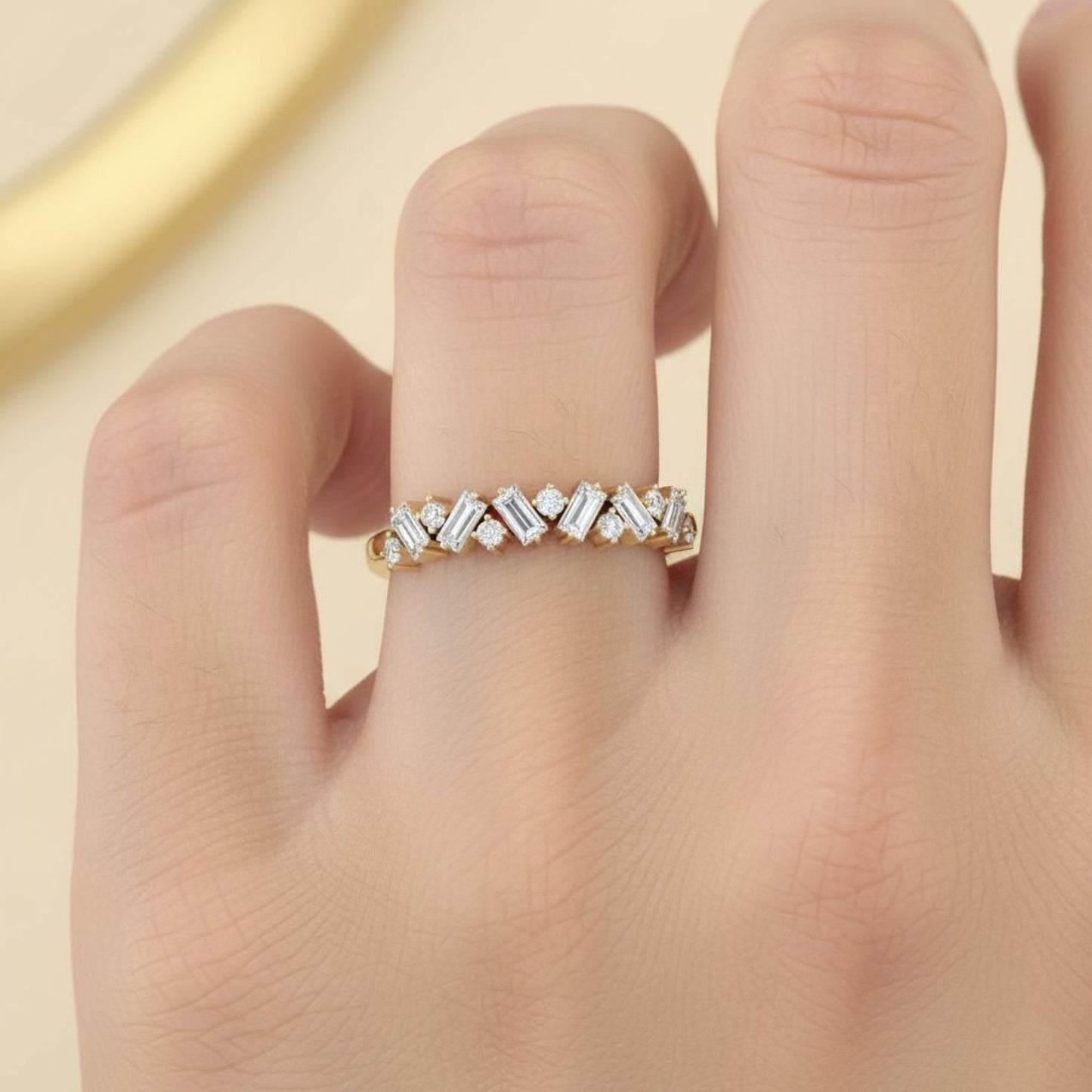 Round & Diagonal Baguette Lab Diamond Ring