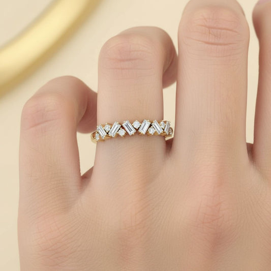 Round & Diagonal Baguette Lab Diamond Ring