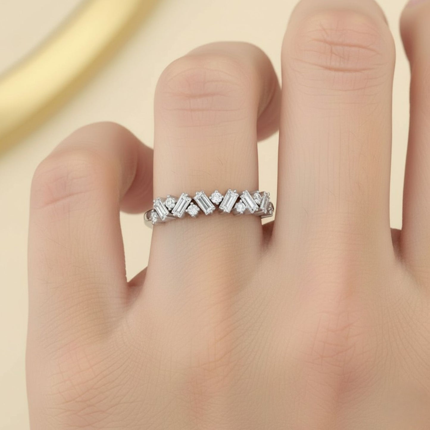 Round & Diagonal Baguette Lab Diamond Ring
