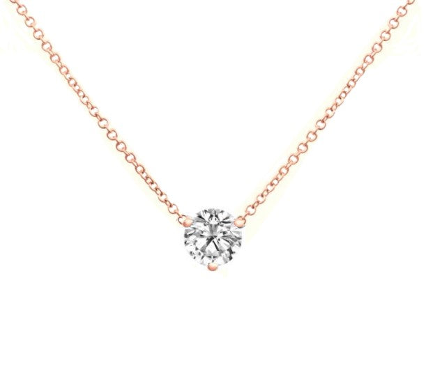 Three Prong Martini Natural Diamond Solitaire Necklace