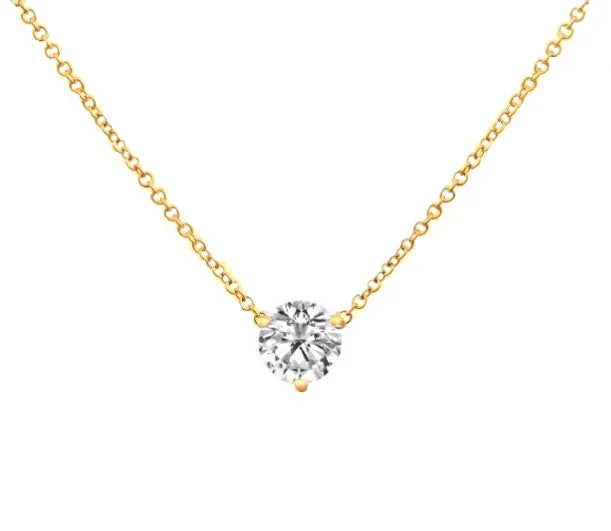 Three Prong Martini Natural Diamond Solitaire Necklace
