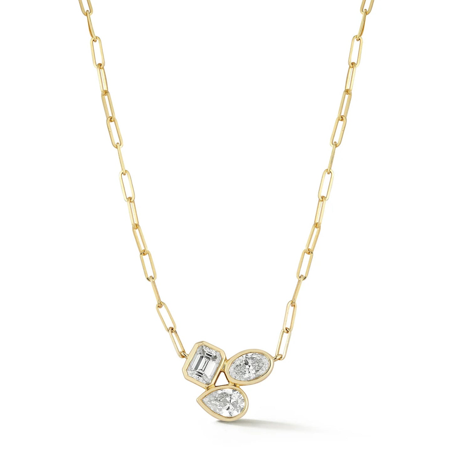 Multi Shape Bezel Natural Diamond Paperclip Necklace Carbon House