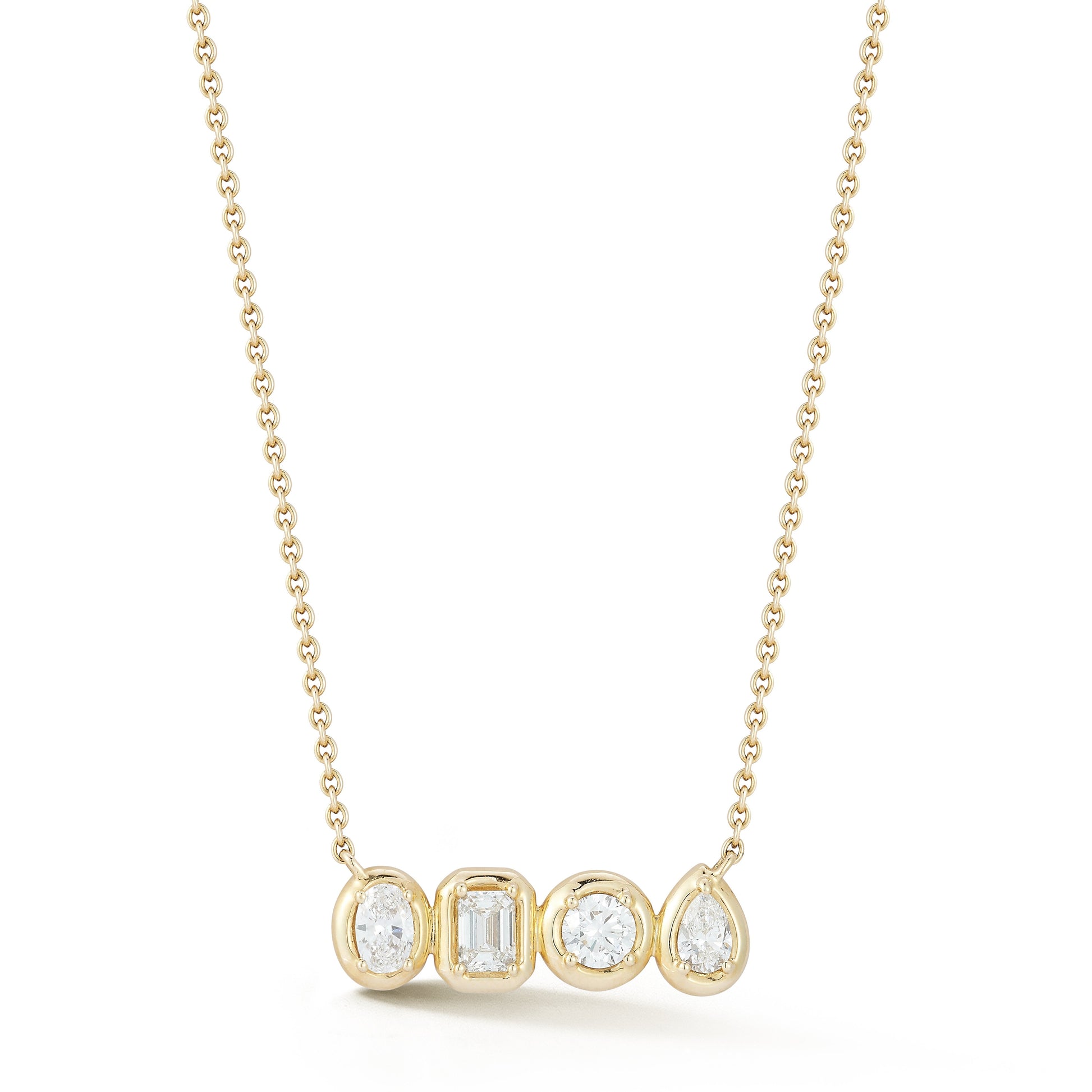 Dome Bezel Multi Shape Bar Natural Diamond Necklace Carbon House