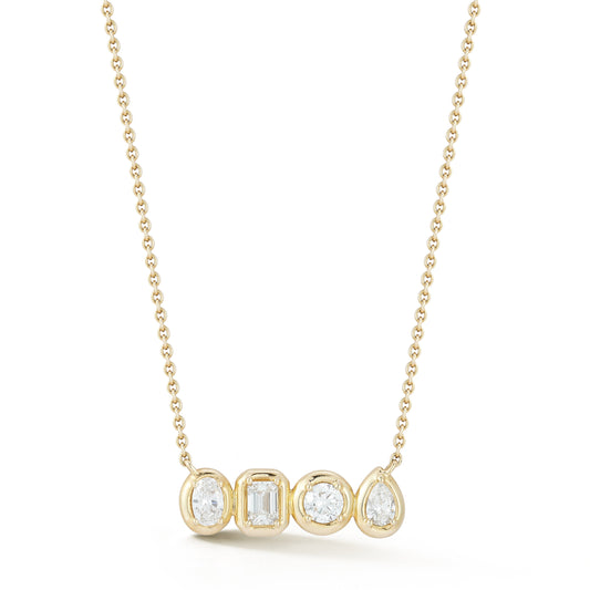 Dome Bezel Multi Shape Bar Natural Diamond Necklace Carbon House