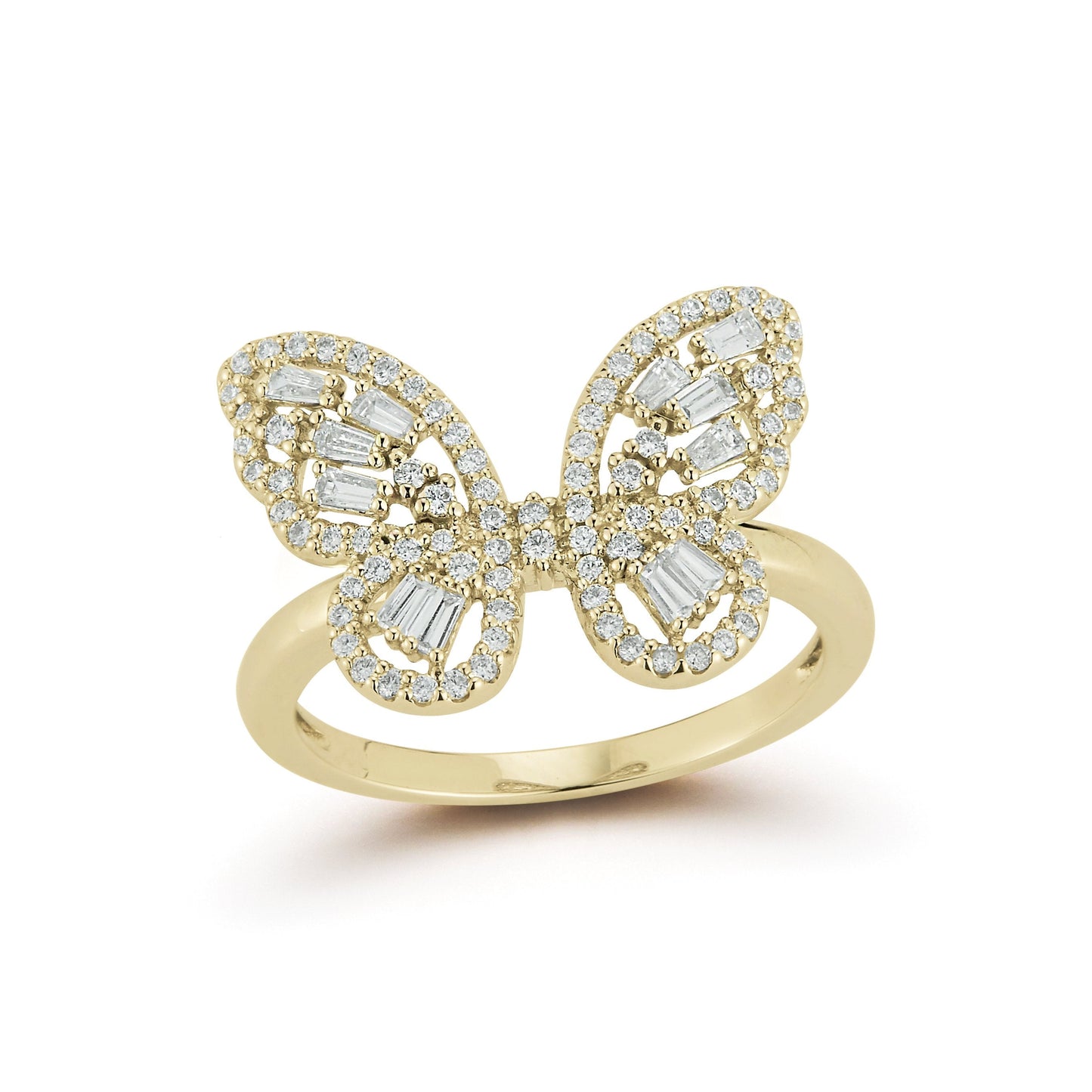 Round & Baguette Butterfly Natural Diamond Ring Carbon House
