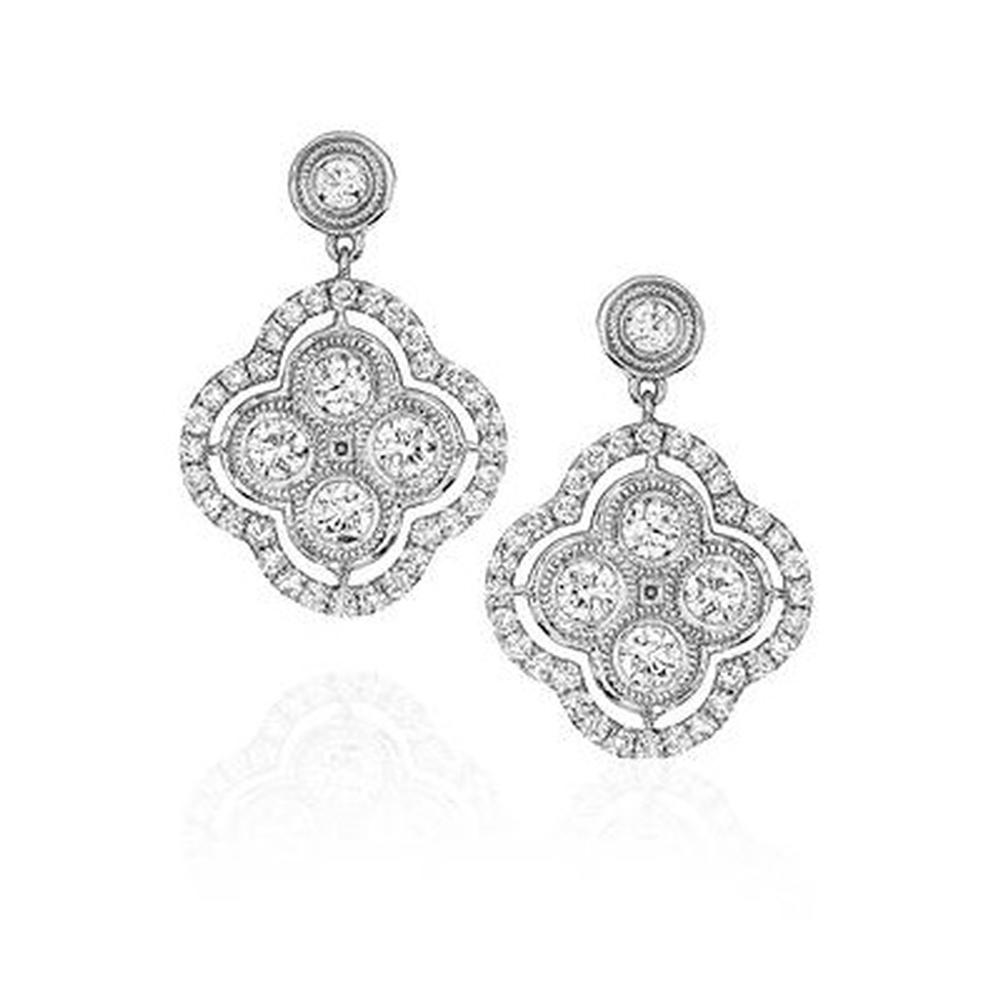 Milgrain Clover Natural Diamond Dangle Earrings Carbon House
