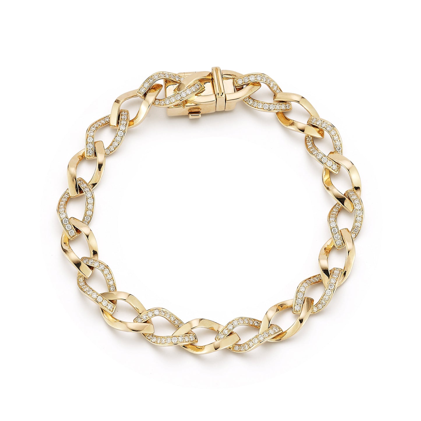 Gold Natural Diamond Curb Link Pave Bracelet Carbon House