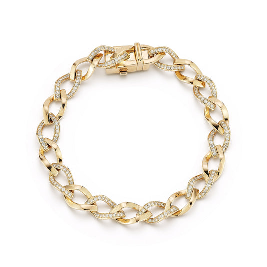 Gold Natural Diamond Curb Link Pave Bracelet Carbon House