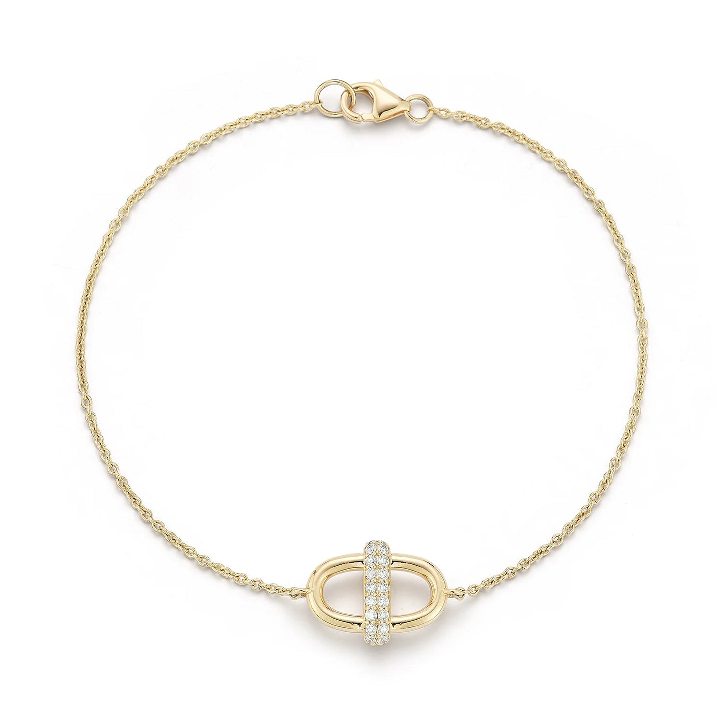 Gold Natural Diamond Pave Double Wrap Paperclip Bracelet Carbon House